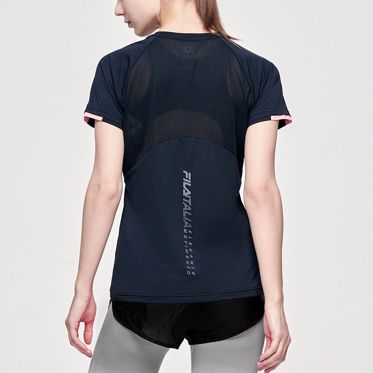 (WMNS) FILA Athletics Athleisure Casual Sports Running Breathable Short Sleeve Black A11W122101F-BK