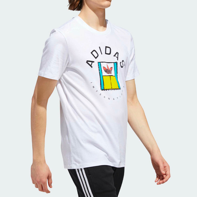adidas originals Funny Logo Printing Sports Short Sleeve White DT8111