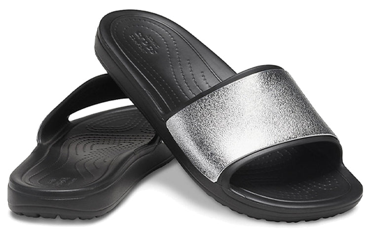 (WMNS) Crocs Sloane Shine Low Slide Flat Casual Black Silver Slippers 'Black Silver' 206921-001