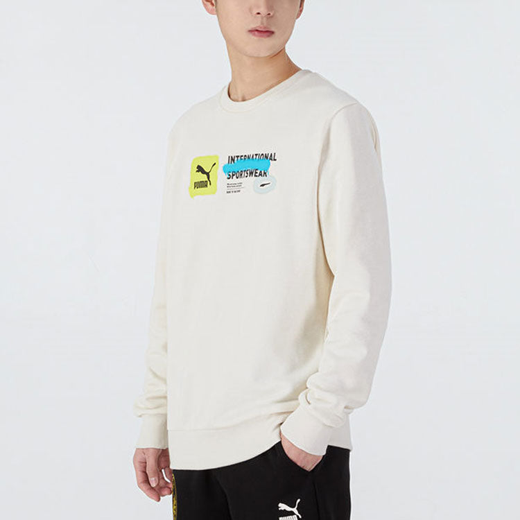 PUMA Logo Pattern Printing Sports Round Neck Pullover White 536304-65