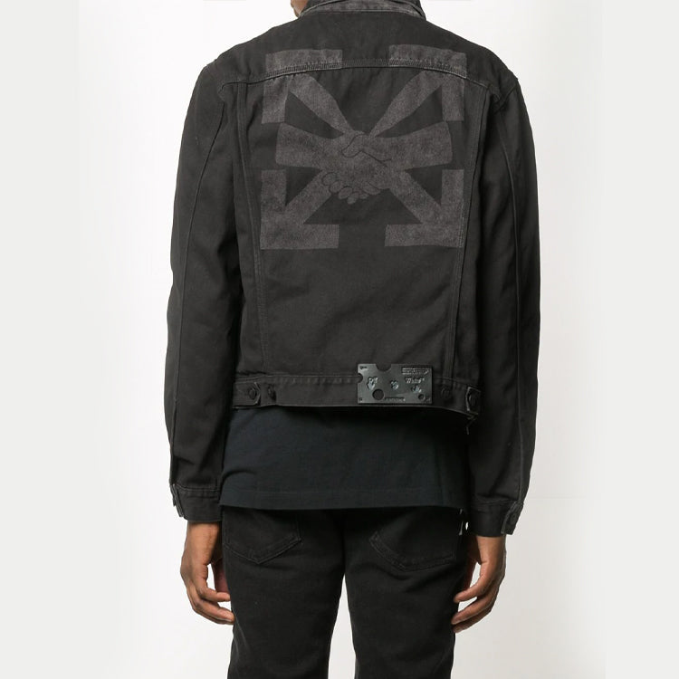 Off-White Arrows Logo Printed Denim Jacket Men Black OMYE054F20DEN0021007