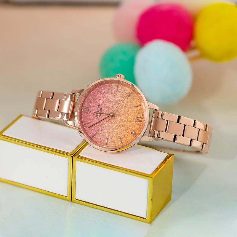 CASIO SHEEN Universe Starry Sky Subject Stylish Simplicity Thin And Light Watch Gradient Peach Gold Analog SHE-4548PG-4AUPR