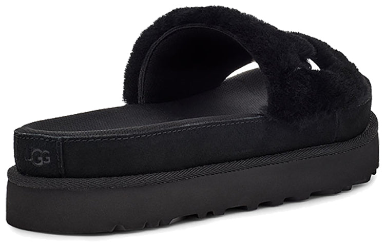 (WMNS) UGG Laton Fur Slide Black Slippers 1111236-BLK