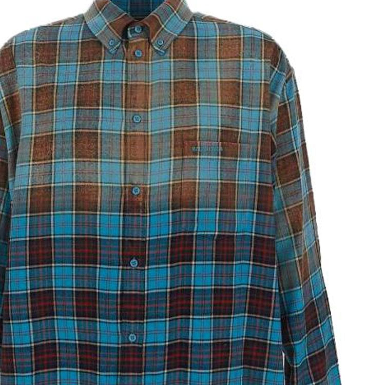Balenciaga Check Flannel Oversized Long Sleeve Shirt 'Blue Red' 715030TMM116305