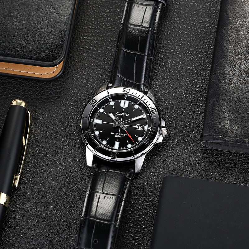 CASIO Leather Band Waterproof Business Style Men Mens Black Analog MTP-VD01L-1EVUDF