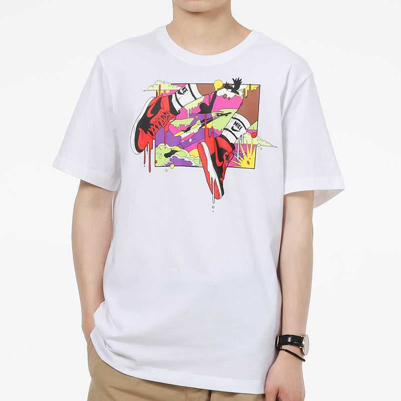 Air Jordan Running Training Casual Round Neck Cartoon Printing Short Sleeve White DO1927-100