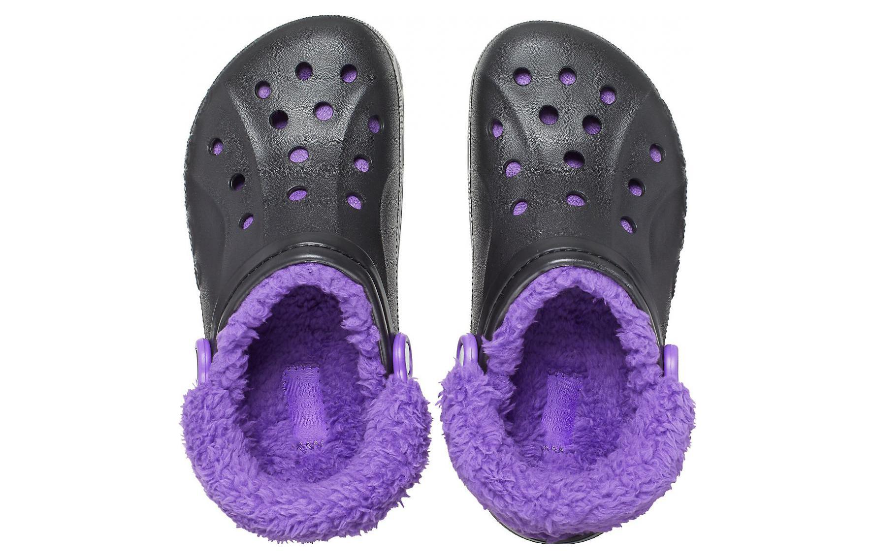 Crocs Baya Lined Fuzz Strap Clogs 'Black Purple' 20663309V