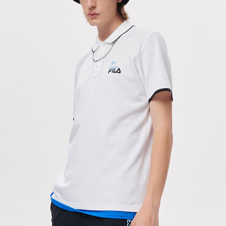 Men's FILA FUSION Logo Printing Embroidered Alphabet Short Sleeve Polo Shirt White T11M131109F-WT