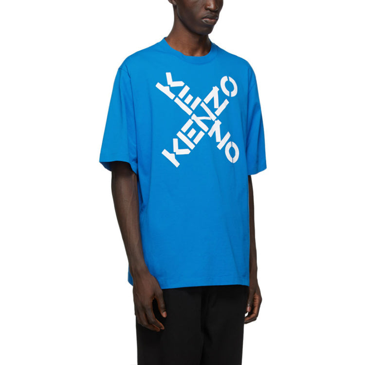 Men's KENZO SS21 Logo Alphabet Printing Short Sleeve Blue FA65TS5024SJ-69