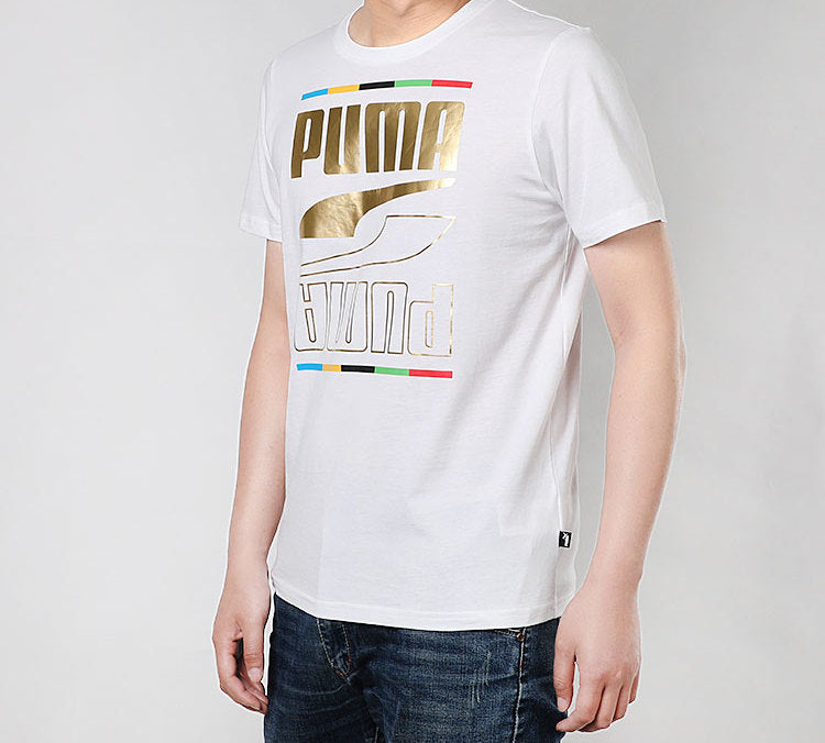 PUMA Casual Sports Bronzing Logo Alphabet Printing Round Neck White 586589-02