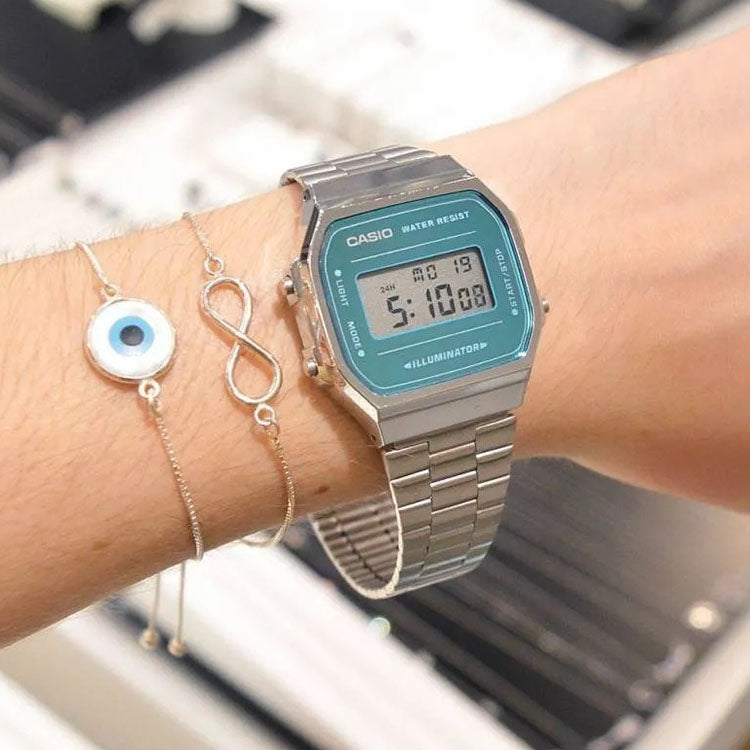 CASIO Classical Vintage Square Waterproof Blue/Green Unisex Mens BlueGreen Digital A168WEM-2