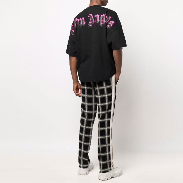 Palm Angels Doubled Logo Over Tee 'Black Fuchsia' PMAA002C99JER0031032