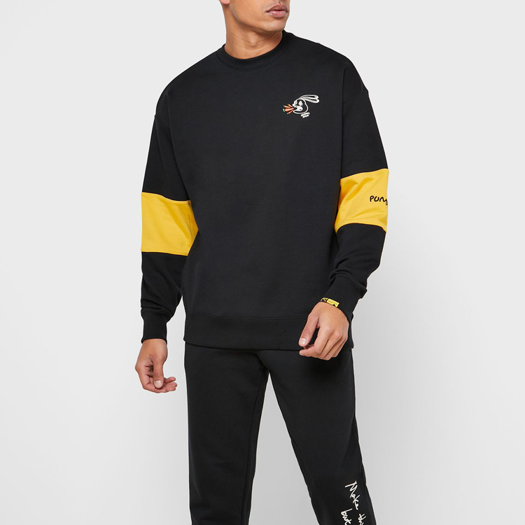 PUMA x Randomevent Crossover Crew Alphabet Logo Sweatshirt 'Black Yellow' 596664-01