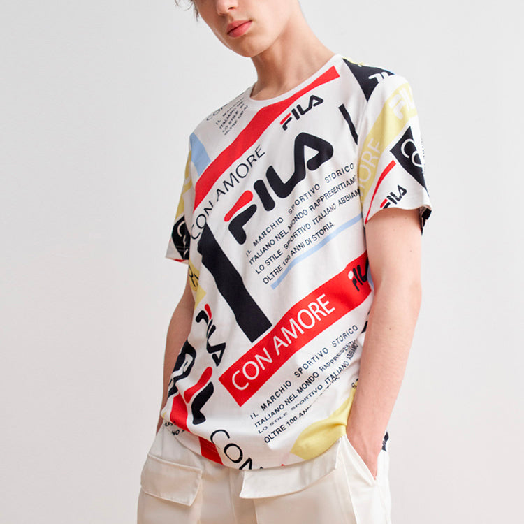 FILA Casual Full Print Contrasting Colors Logo Short Sleeve White F11M028115G-PU