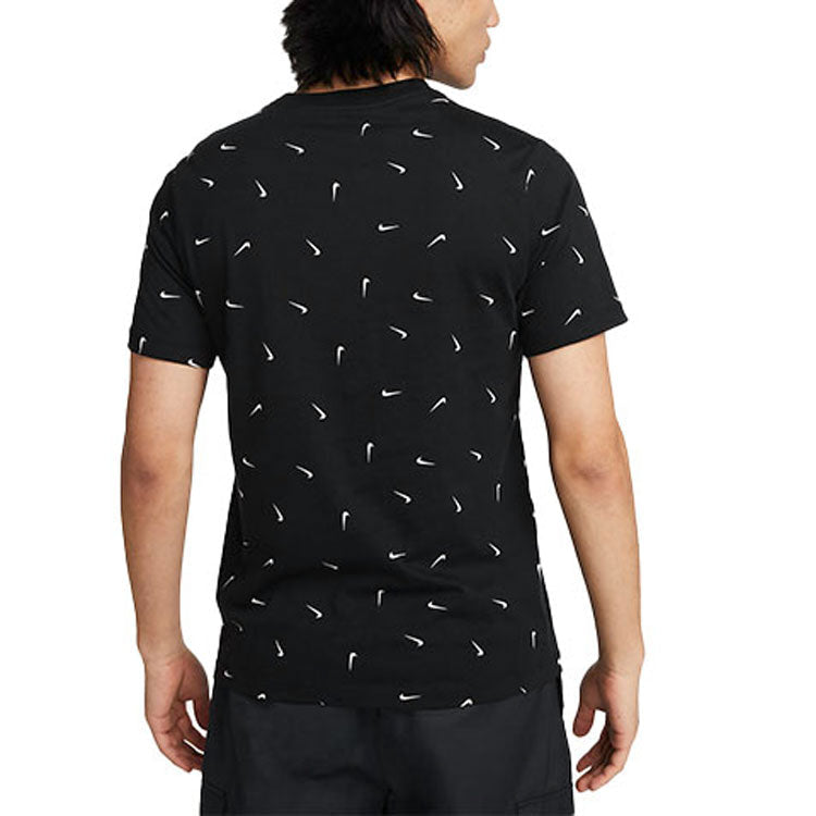 Men's Nike Logo Full Print Round Neck Pullover Short Sleeve Black T-Shirt DR7910-010