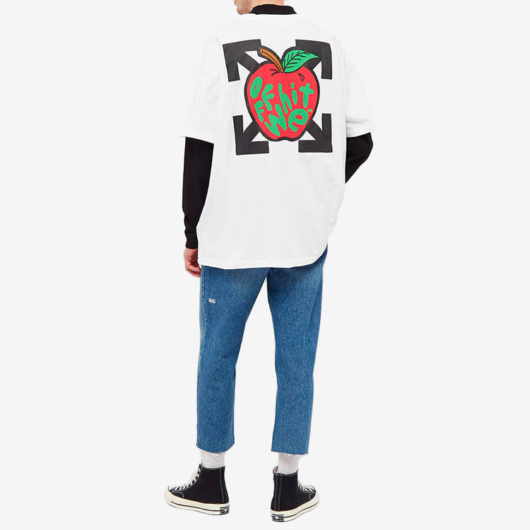 Off-White Apple Printing Short Sleeves Relaxed Fit Mens White OMAA038S21JER0150125
