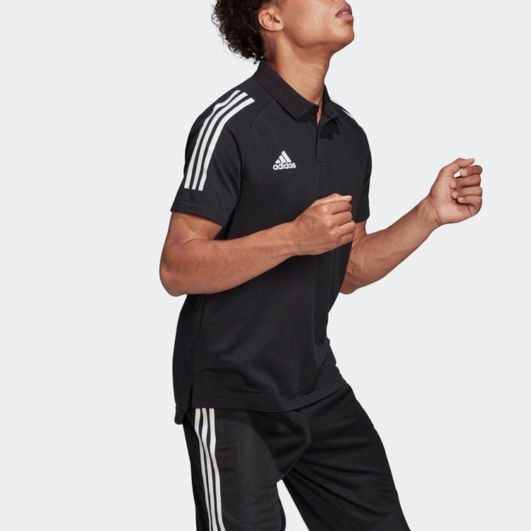 adidas Logo Embroidered Stripe Sports Short Sleeve Black Polo Shirt ED9249