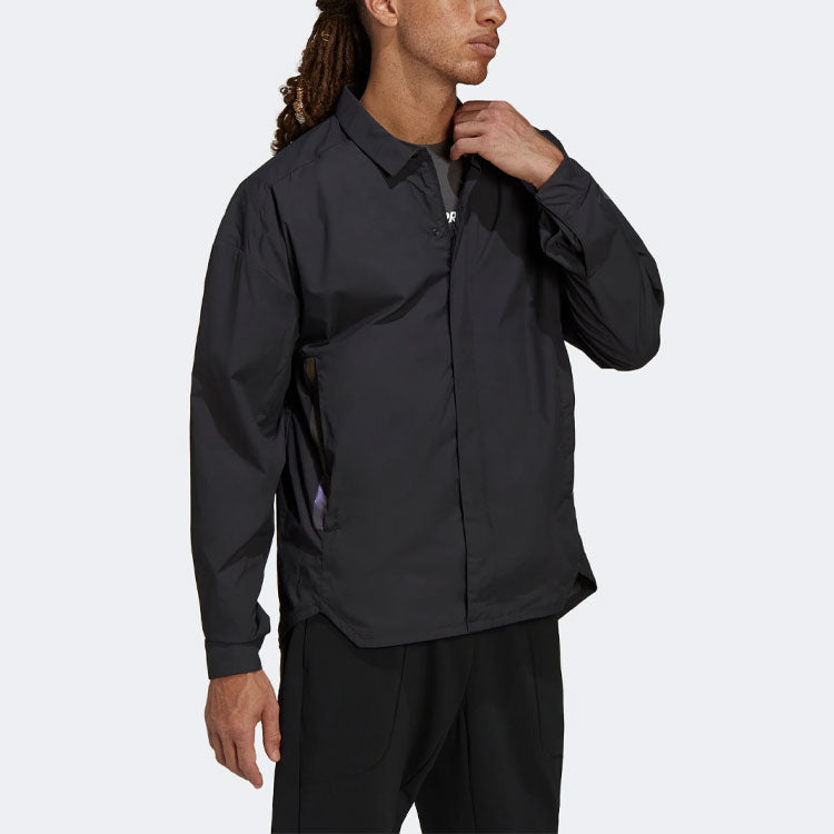 Men's adidas Terrex C Myshelter W.r Colorful Logo Stripe Printing Lapel Jacket Black H65697