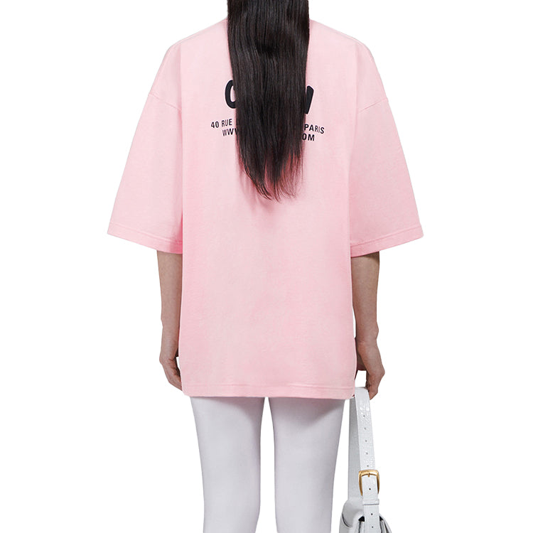 Balenciaga Crew Logo Printing Short Sleeve Pink/Red 620941TIVG91900