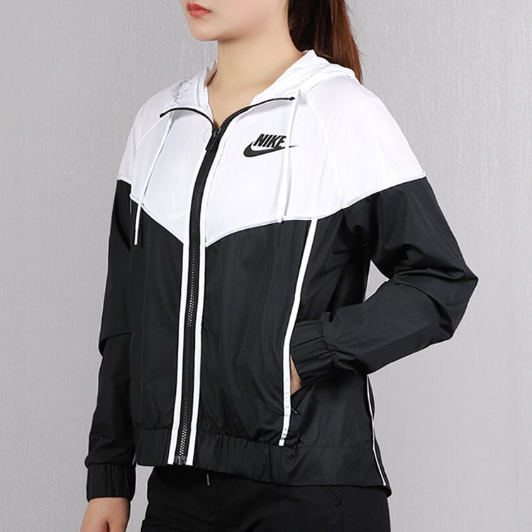 (WMNS) Nike Sports Windproof Colorblock Hooded Jacket Black White Black-white BQ4716-011