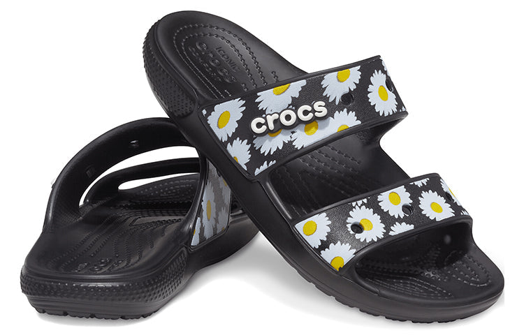 Crocs Daisy Lightweight Wear-Resistant Sports Slippers Unisex Black White 207284-0ZI