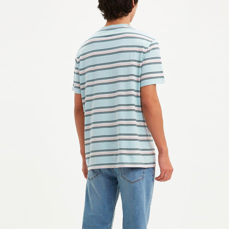 Men's Levis Loose Round Neck Stripe Short Sleeve Blue T-Shirt 29813-0102