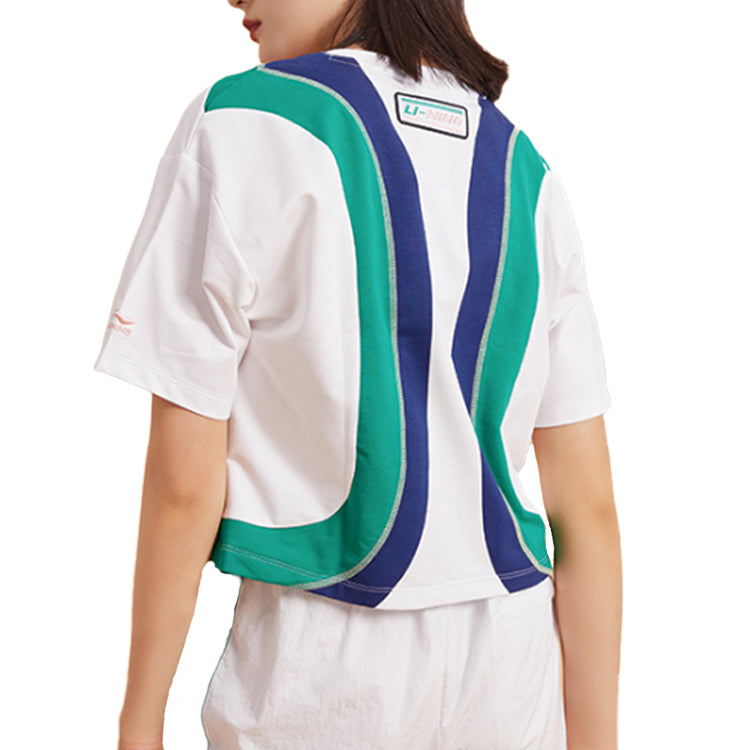 Li-Ning Contrasting Colors Casual Sports Loose Short Sleeve White ATSQ022-1