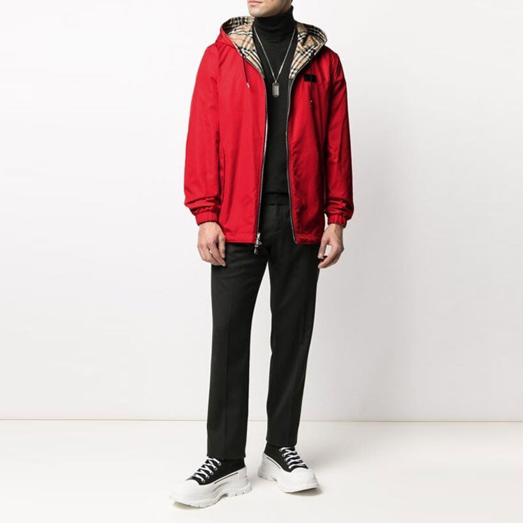 Men's Burberry Double Sided Classic Plaid Hooded Jacket Beige 80368941