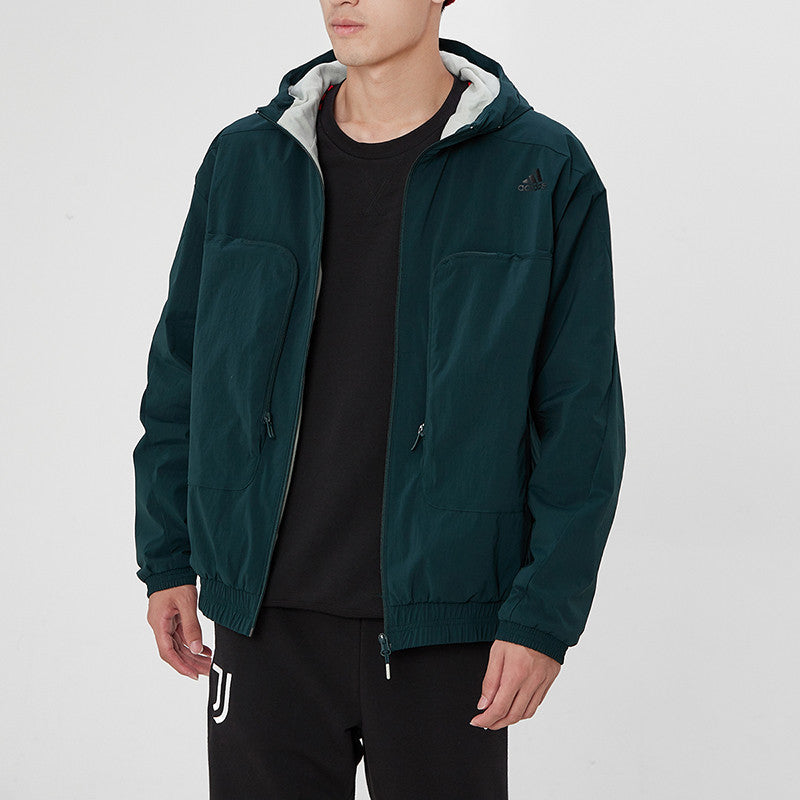adidas Athleisure Casual Sports hooded Woven Jacket Malachite Green H38401