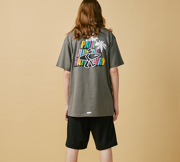 PJs Vigor Beach Pattern Printing Short Sleeve Unisex Gray 20SSTS10302-P