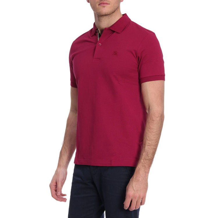 Men's Burberry Solid Color Logo Short Sleeve Polo Shirt Rose Red 39815201
