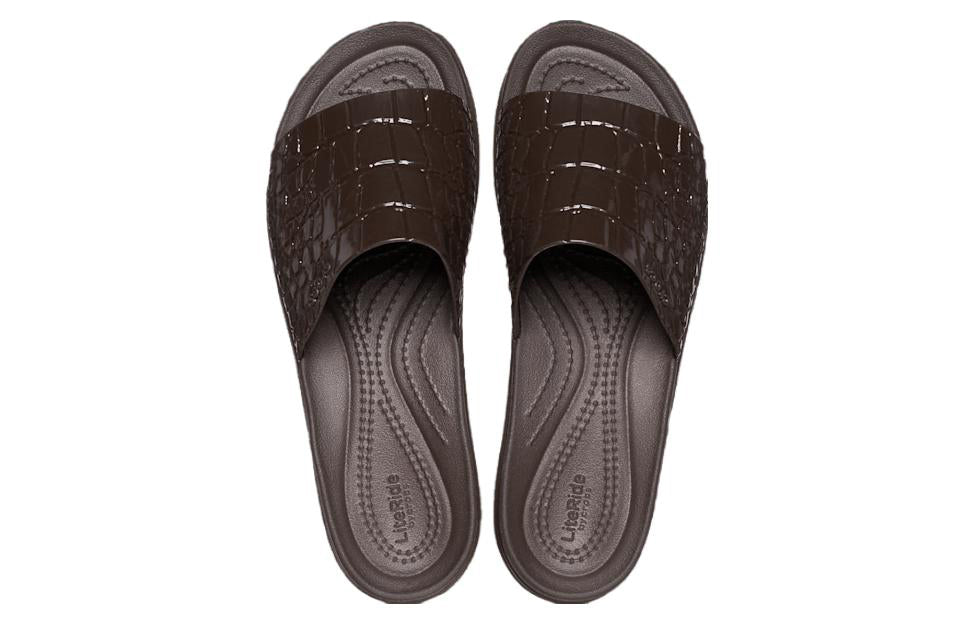 (WMNS) Crocs Brooklyn Croco Shine Slide Sandals 'Espresso' 209253-206