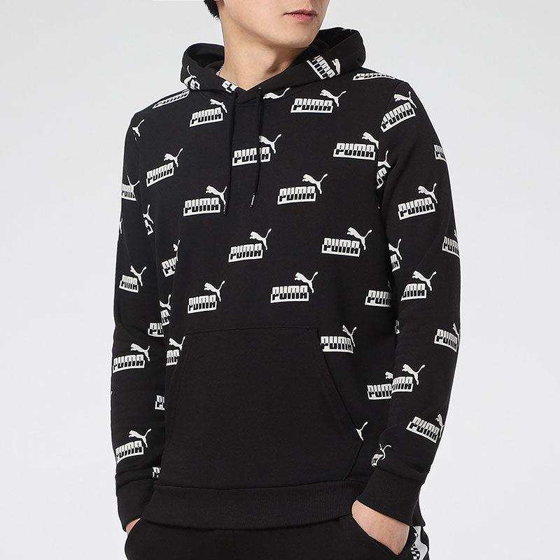 PUMA Logo Printed Casual Sports Hooded Sweater Men's Black 588803-01