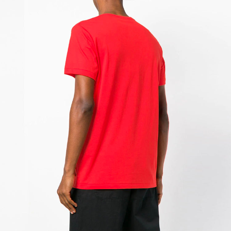 Men's Burberry SS21 V neck Embroidered Logo Short Sleeve Red 80022401