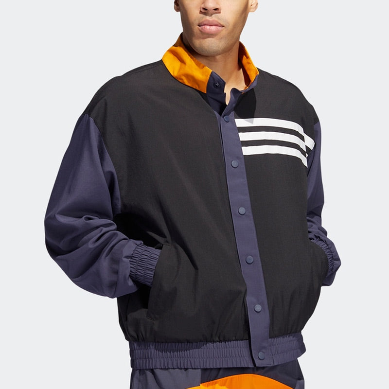adidas Bb Snap Jkt Athleisure Casual Sports Breathable Contrasting Colors Knit Stand Collar Jacket Black H58333