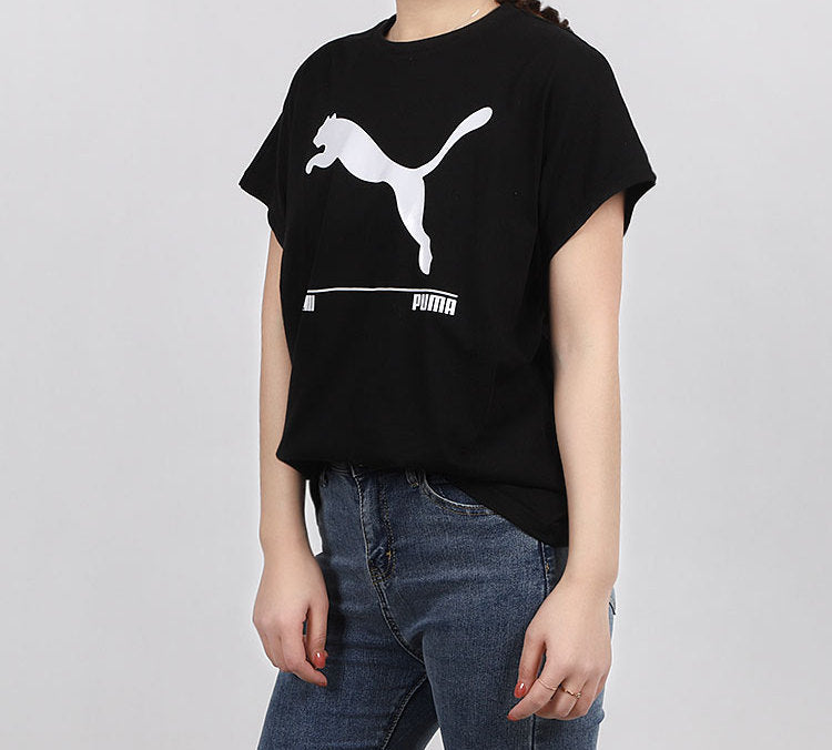 (WMNS) PUMA Large Logo Short Sleeve Black 583865-01