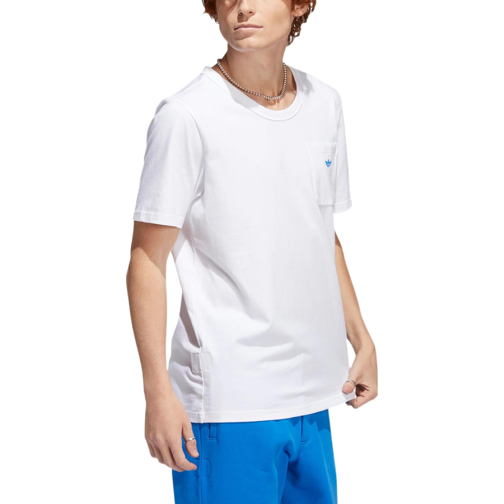 adidas originals Solid Color Chest Pocket Round Neck Casual Short Sleeve White HM6857
