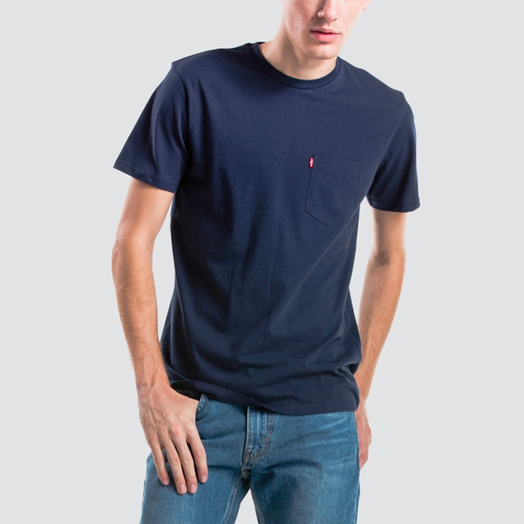 Men's Levis Round Neck Casual Pure Cotton Short Sleeve Navy Blue T-Shirt 19342-0010