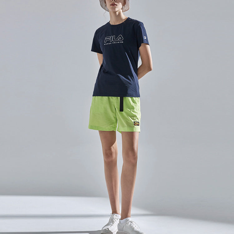 (WMNS) FILA Alphabet Logo Printing Sports Quick Dry Breathable Short Sleeve Navy Blue A11W021117F-NV