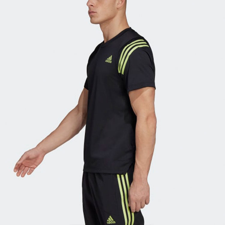 Men's adidas Stripe Logo Round Neck Short Sleeve Black HC2760