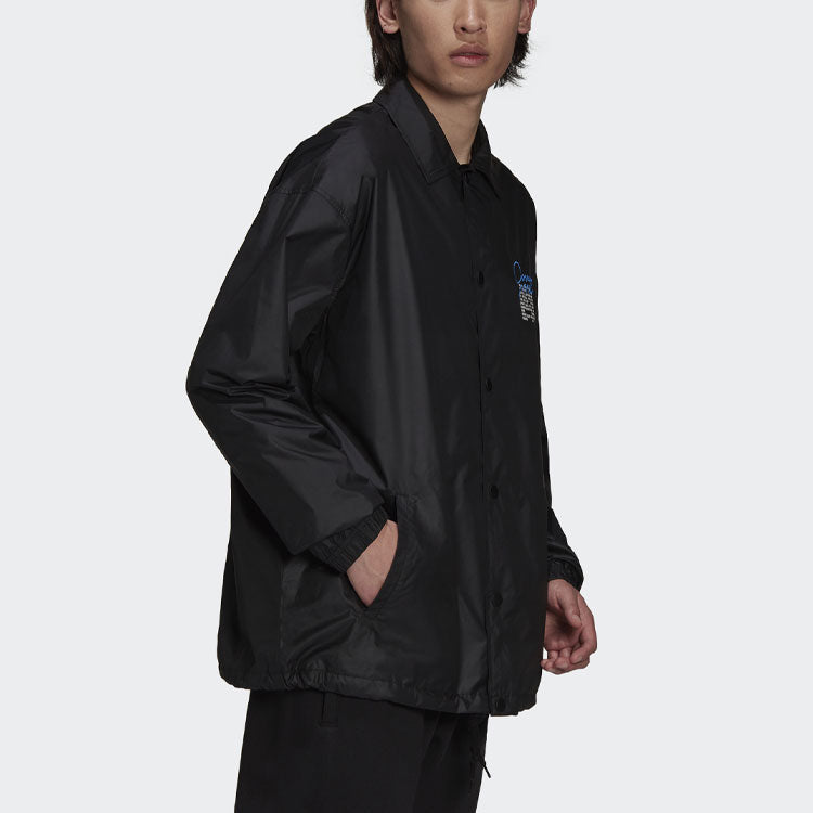 Men's adidas originals C.M.P.COACH JKT Solid Color Lapel Sports Jacket Black H13510