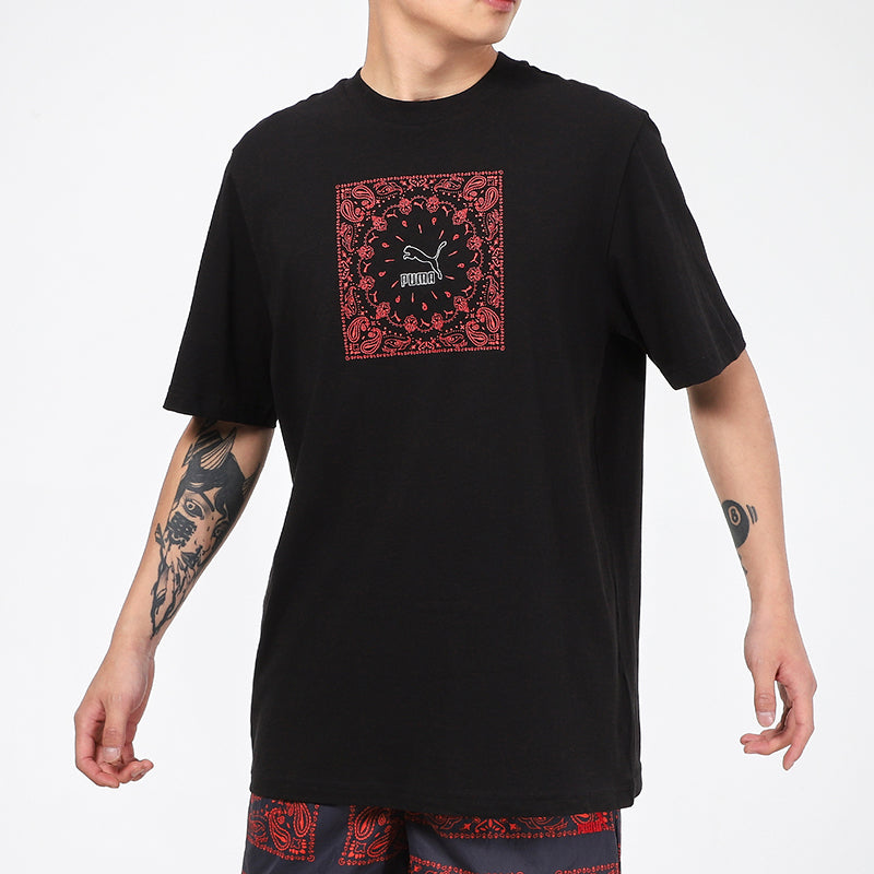 PUMA Offbeat Paisley Chest Logo T-shirt 'Black' 532653-01