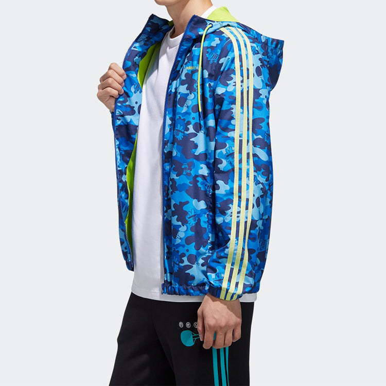 adidas neo M Radio W WB Camouflage hooded Sports Jacket Blue FU3596