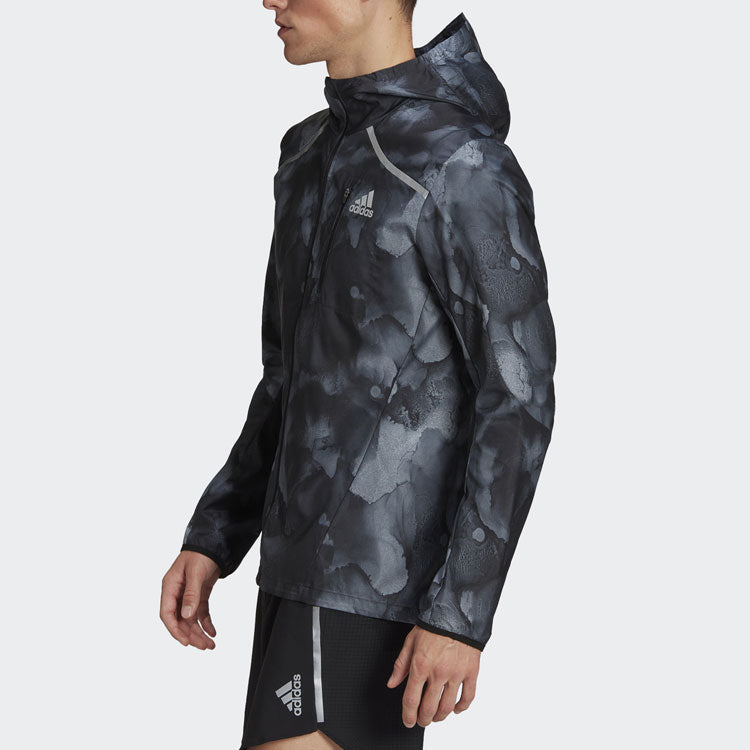 adidas Marathon Jkt Running Sports Hooded Jacket Black HE4562