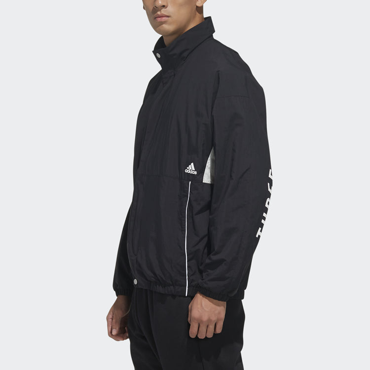adidas Outlets Stand Collar Casual Sports Jacket Black HN8479