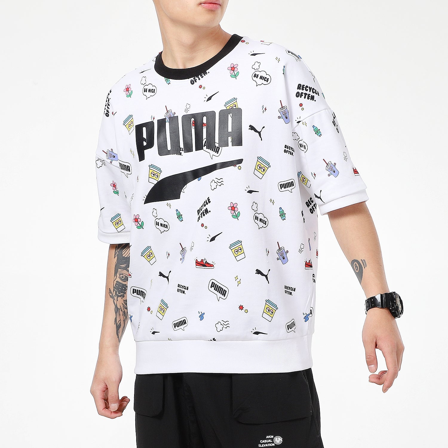PUMA Logo Essentials Small Graphic T-Shirt 'White Black' 532041-52