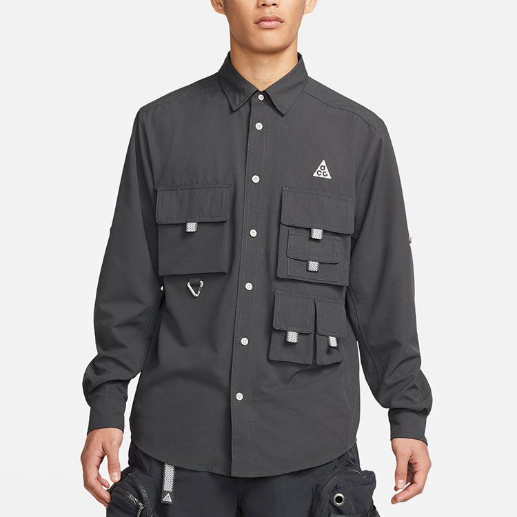 Men's Nike ACG Dri-fit Uvdevastation Trail Multiple Pockets Casual Solid Color Long Sleeves Navy Blue Jacket DN3937-070