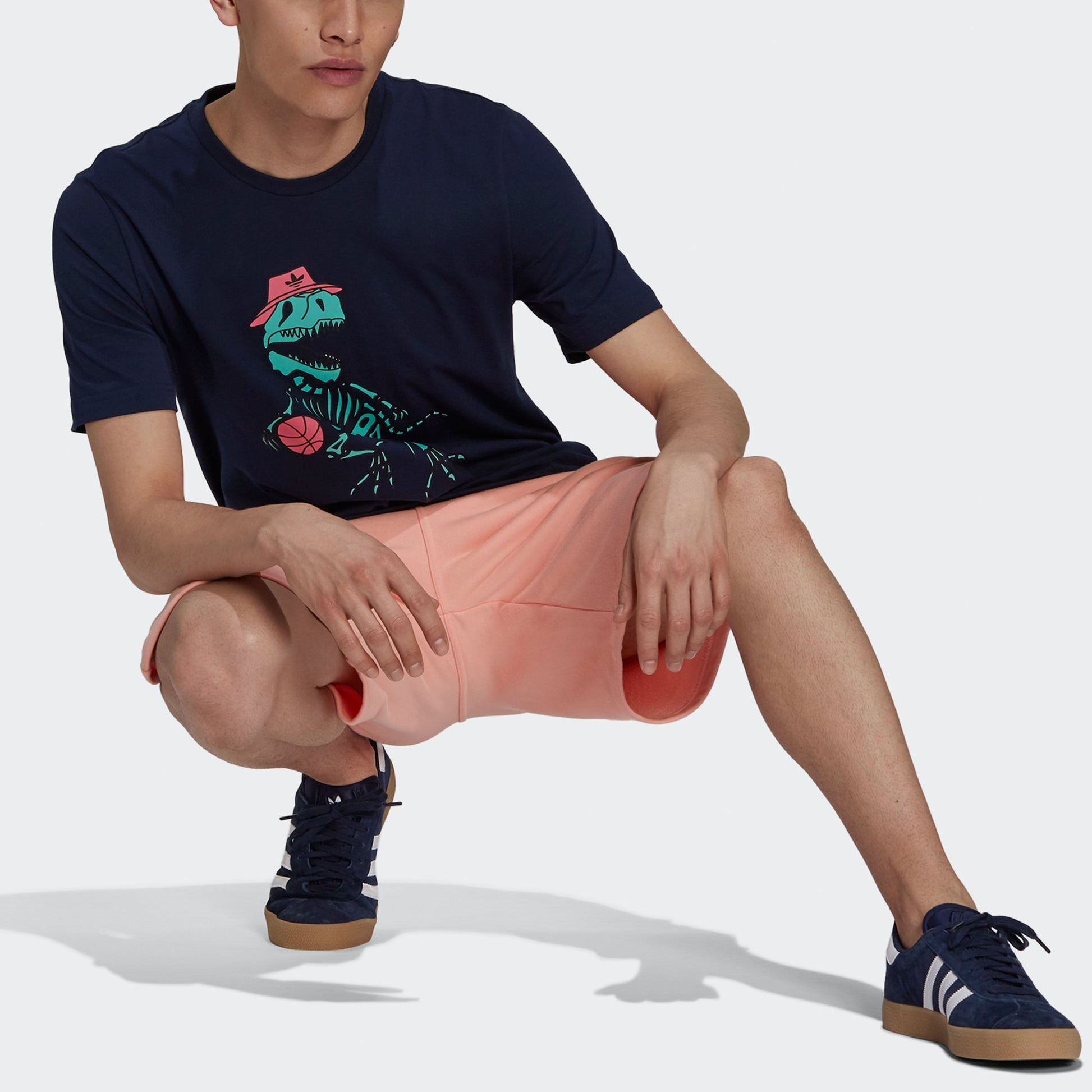 adidas originals 5 Dino Tee Casual Sports Cartoon Printing Round Neck Short Sleeve Navy Blue H13455