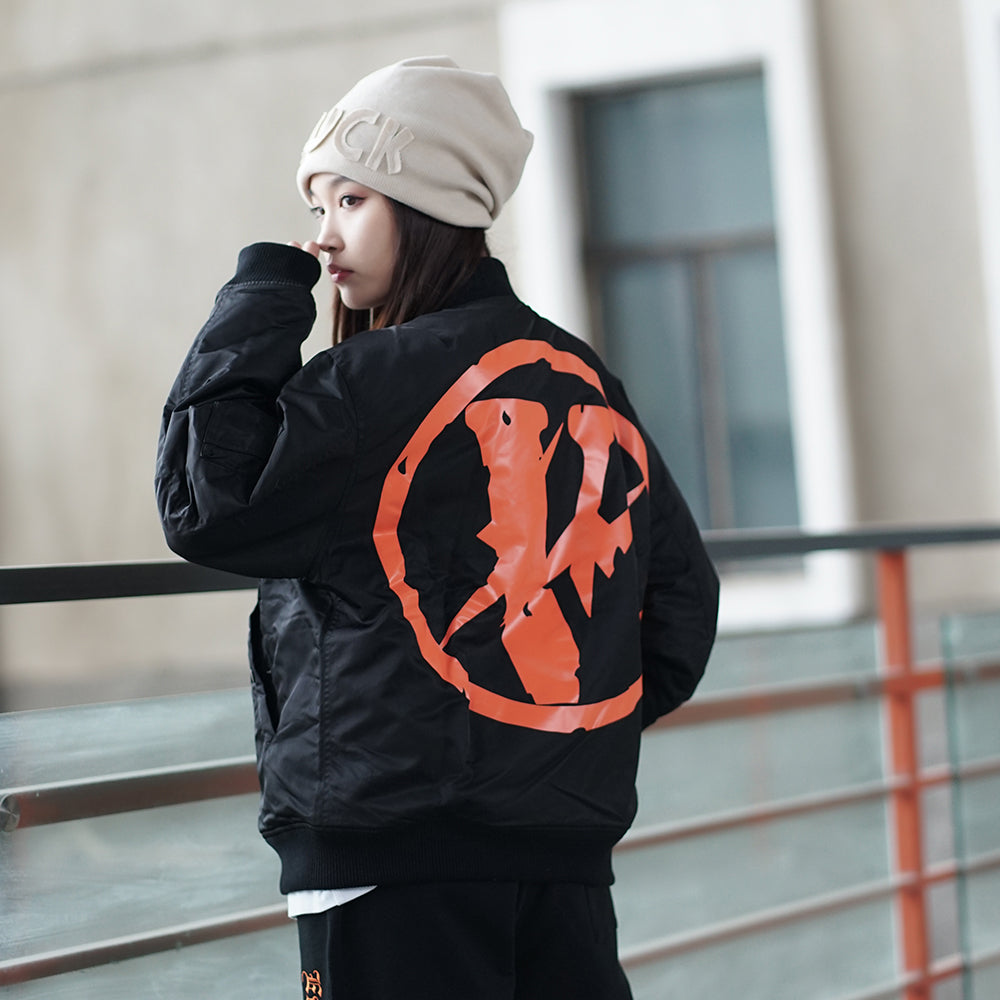 VLONE x Fragment Design Crossover Back Large V Reversible Padded Jacket 'Black Orange' VLJK21001