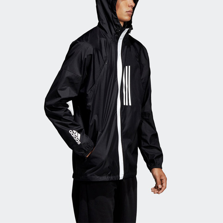 adidas WND JKT Casual Sports hooded Woven Jacket Black DZ0047